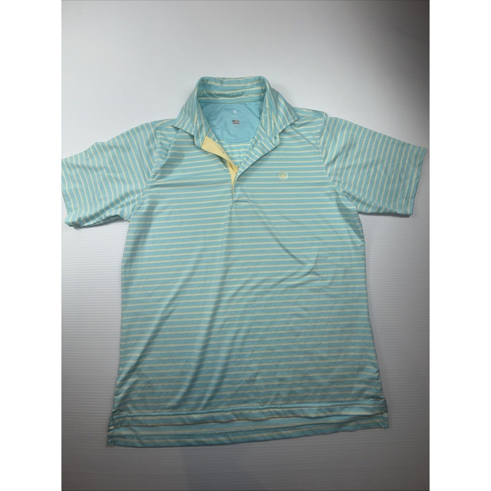 Fairway & Greene Light Blue/Green White Striped Polo Golf Size M